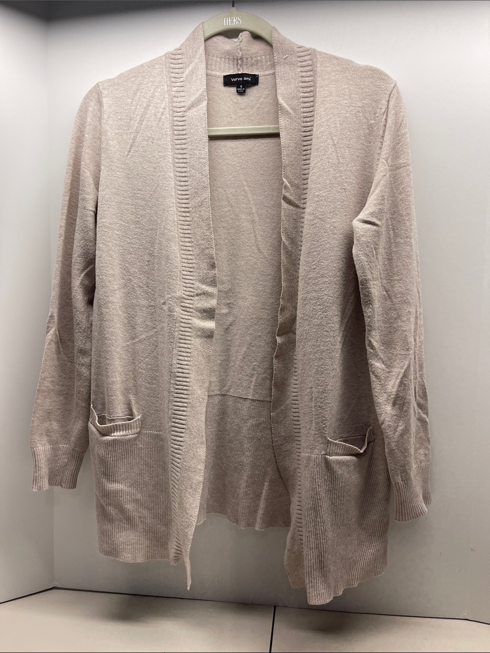 Verve Ami Beige Open-Front Knit Cardigan. Size S